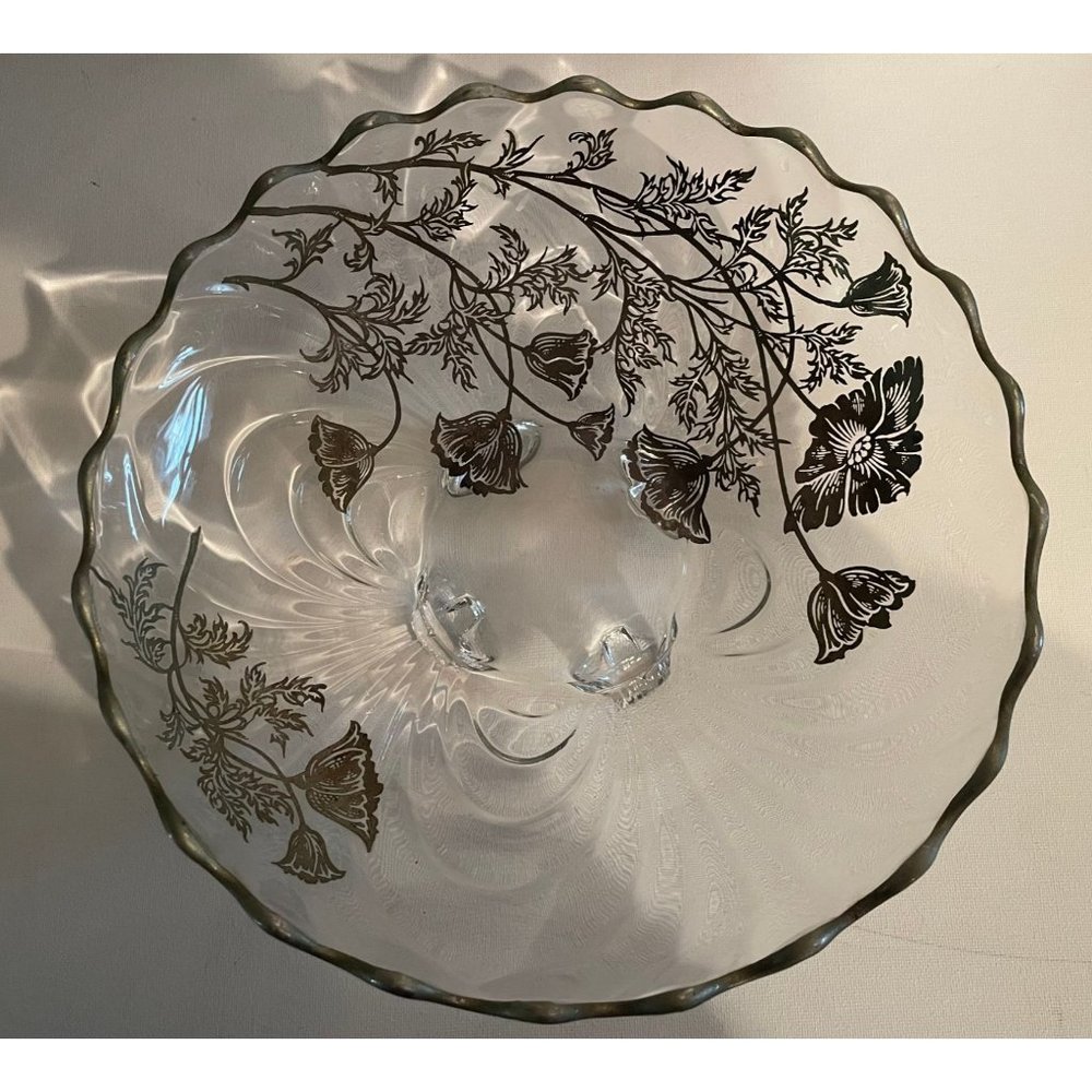 Vintage Silver City Flanders Poppy Sterling Overlay Fluted 4 Footed Bowl Measuri